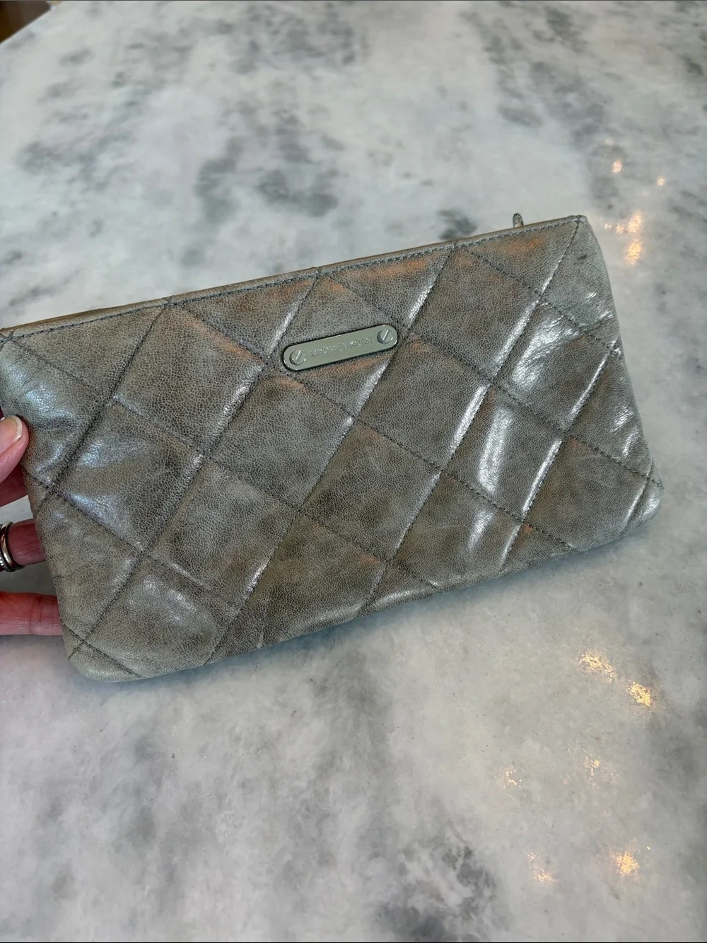 Michael Kors Quilted Metallic Gray Clutch